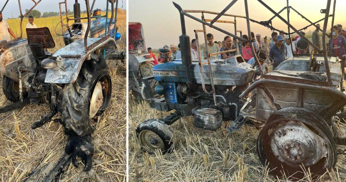 बराहक्षेत्रमा धान थ्रेसर लगाउने क्रममा ट्याक्टरमा आगलागी