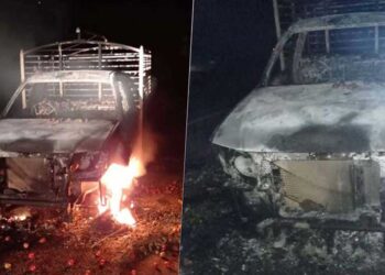 तरकारी बोकेको भ्यानमा अकस्मात आगलागी